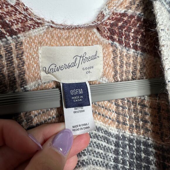 Universal Thread Womens OSFM Plaid Fringe Poncho Wrap‎ Orange Brown Cream Boho - Picture 7 of 9